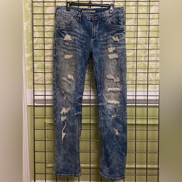 34 x 32 Affliction Black Premium muddy/distressed jeans - Picture 3 of 15